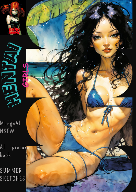 Hentai manga girls, sketches of summer. 100 images.