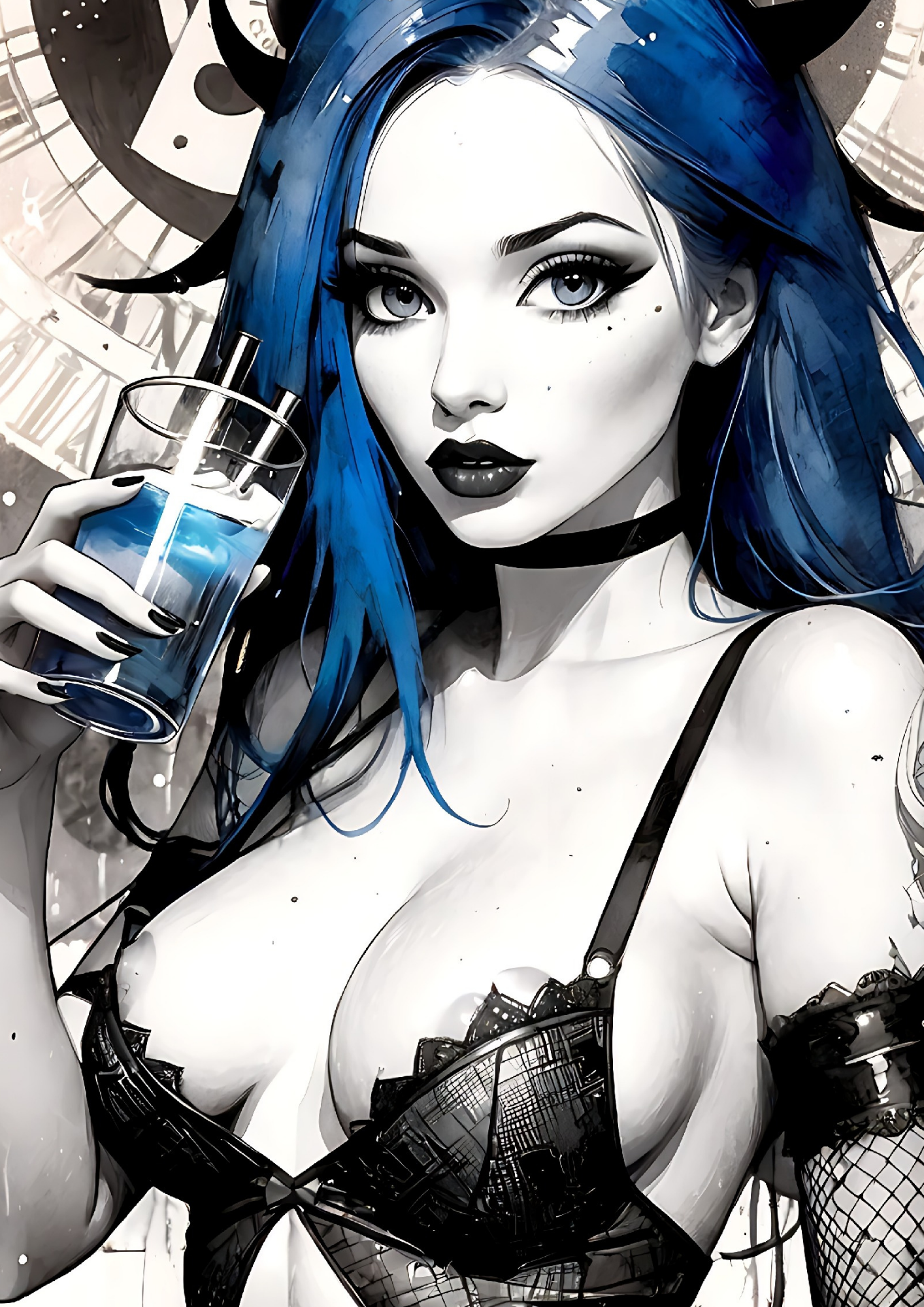 hentai manga girls, art in blue, 200 images.